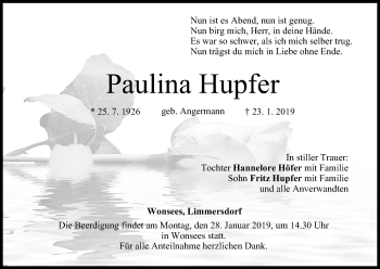 Anzeige von Paulina Hupfer von MGO