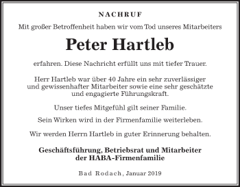 Anzeige von Peter Hartleb von MGO