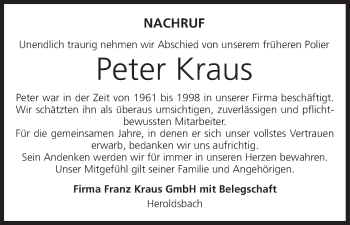 Anzeige von Peter Kraus von MGO