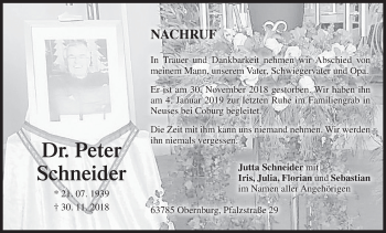 Anzeige von Peter Schneider von MGO