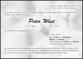 Anzeige von Peter Wüst von MGO