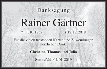 Anzeige von Rainer Gärtner von MGO