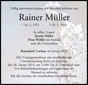 Anzeige von Rainer Müller von MGO