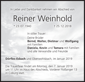 Anzeige von Reiner Weinhold von MGO