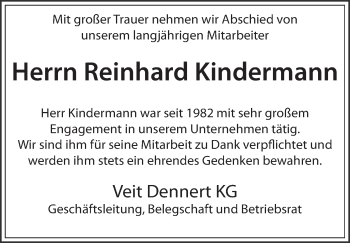Anzeige von Reinhard Kindermann von MGO