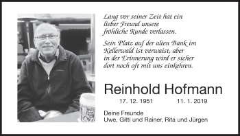 Anzeige von Reinhold Hofmann von MGO