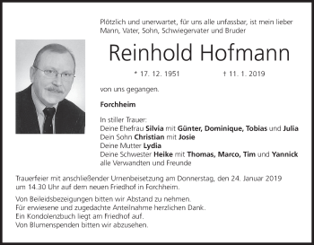Anzeige von Reinhold Hofmann von MGO