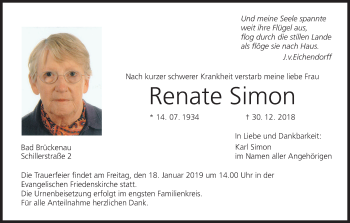 Anzeige von Renate Simon von MGO
