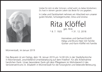 Anzeige von Rita Klöffel von MGO