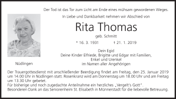 Anzeige von Rita Thomas von MGO