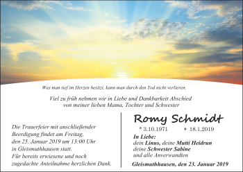 Anzeige von Romy Schmidt von MGO