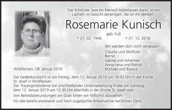Anzeige von Rosemarie Kunisch von MGO