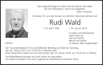 Anzeige von Rudi Wald von MGO