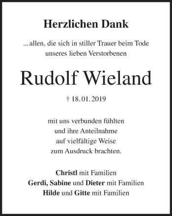 Anzeige von Rudolf Wieland von MGO