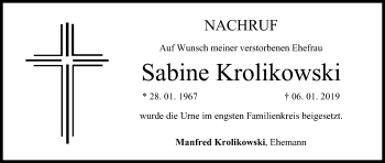 Anzeige von Sabine Krolikowski von MGO