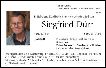 Anzeige von Siegfried Dürr von MGO