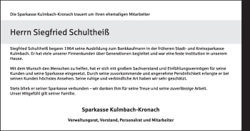 Anzeige von Siegfried Schultheiß von MGO