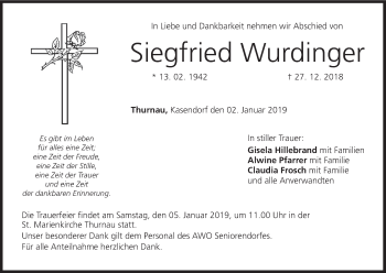 Anzeige von Siegfried Wurdinger von MGO