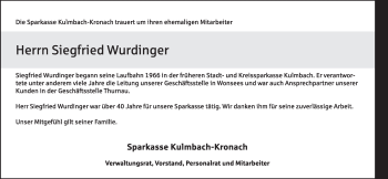 Anzeige von Siegfried Wurdinger von MGO