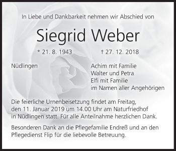 Anzeige von Siegrid Weber von MGO