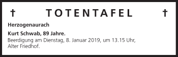 Anzeige von Totentafel vom 04.01.2019 von MGO