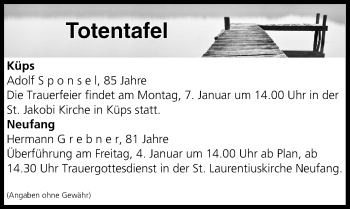 Anzeige von Totentafel vom 04.01.2019 von MGO