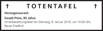 Anzeige von Totentafel vom 05.01.2019 von MGO