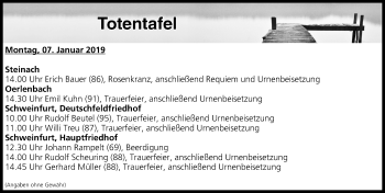 Anzeige von Totentafel vom 07.01.2019 von MGO