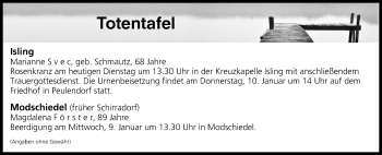Anzeige von Totentafel vom 08.01.2019 von MGO