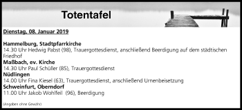 Anzeige von Totentafel vom 08.01.2019 von MGO