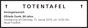 Anzeige von Totentafel vom 12.01.2019 von MGO