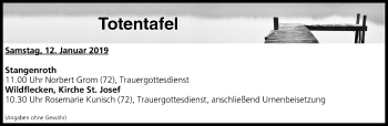 Anzeige von Totentafel vom 12.01.2019 von MGO