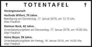 Anzeige von Totentafel vom 15.01.2019 von MGO