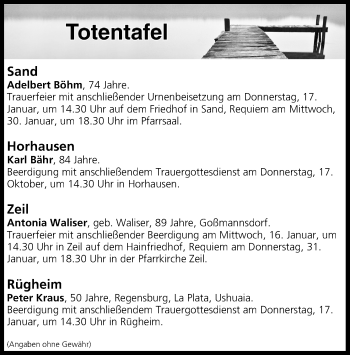 Anzeige von Totentafel vom 16.01.2019 von MGO