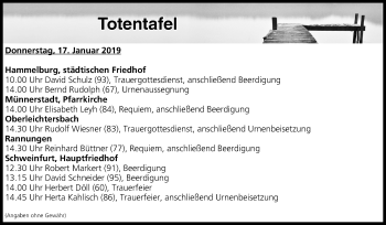 Anzeige von Totentafel vom 17.01.2019 von MGO