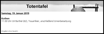 Anzeige von Totentafel vom 19.01.2019 von MGO