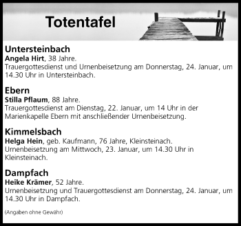 Anzeige von Totentafel vom 22.01.2019 von MGO