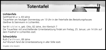 Anzeige von Totentafel vom 24.01.2019 von MGO