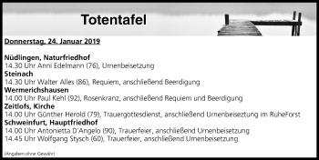 Anzeige von Totentafel vom 24.01.2019 von MGO