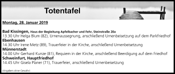 Anzeige von Totentafel vom 28.01.2019 von MGO