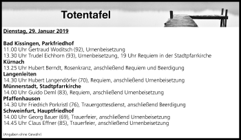 Anzeige von Totentafel vom 29.01.2019 von MGO