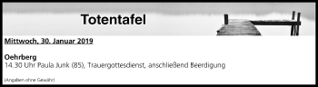 Anzeige von Totentafel vom 30.01.2019 von MGO