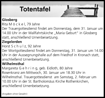 Anzeige von Totentafel vom 30.01.2019 von MGO