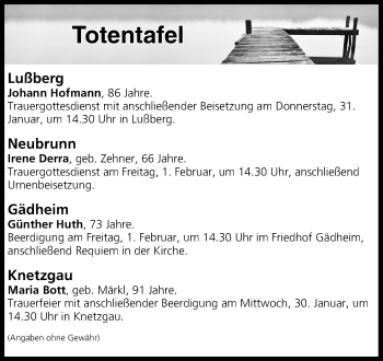 Anzeige von Totentafel vom 30.01.2019 von MGO