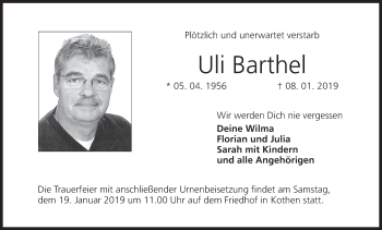 Anzeige von Uli Barthel von MGO