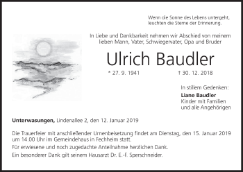 Anzeige von Ulrich Baudler von MGO