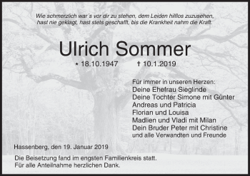 Anzeige von Ulrich Sommer von MGO