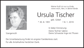 Anzeige von Ursula Tischer von MGO