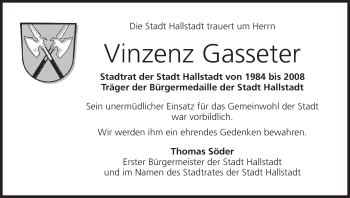 Anzeige von Vinzenz Gasseter von MGO