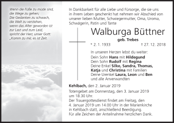 Anzeige von Walburga Büttner von MGO